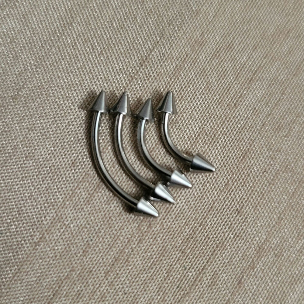 16 gauge spiked 6 8 10 & 12mm eyebrow barbell set, stainless steel, 4 pieces
